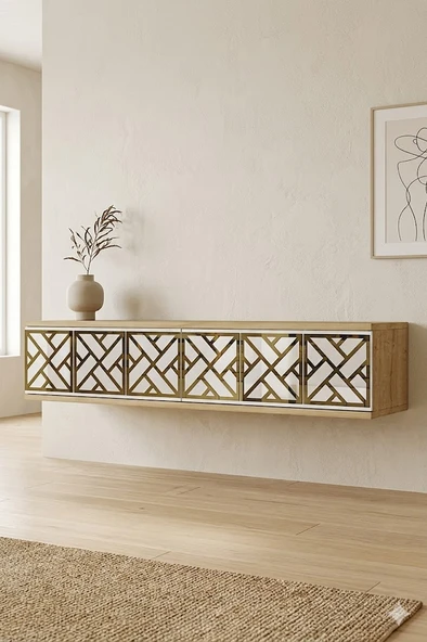 TDA1238DBG AREX Duvara Montaj Tv Sehpası Safirmeşe-Beyaz-Gold 120cm ürün görseli 1