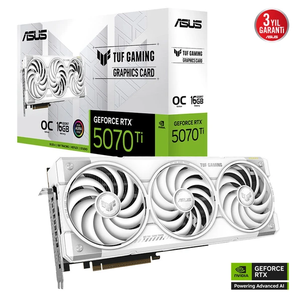 ASUS TUF-RTX5070TI-O16G-WHITE-GAMING, 16Gb, 256Bit, GDDR7, 2xHDMI, 3xDP GAMING Ekran Kartı ürün görseli 1