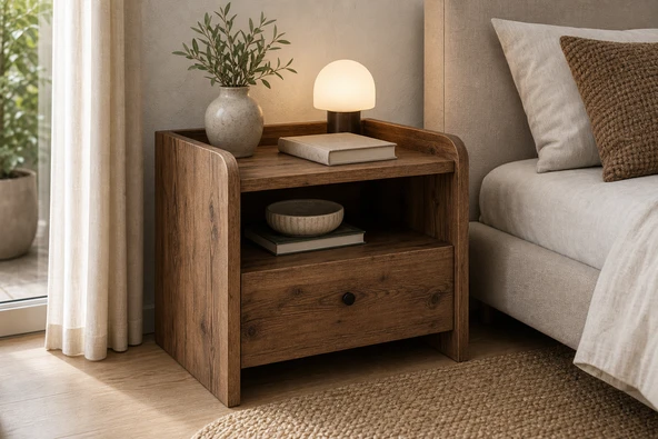 Asya Modern Komodin - Çekmeceli ve Raflı Yatak Odası Sehpası ürün görseli 1