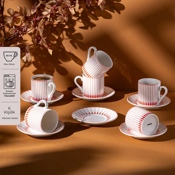 Emsan Belmond New Bone 6 Kişilik Kahve Fincan Takımı 90 ml Turuncu ürün görseli 1
