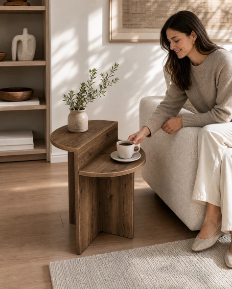 Luna Yan Sehpa Oval Hatlı - Resim 2