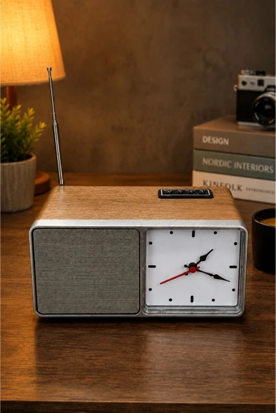 NNS NS-805BT Kahverengi Nostaljik Retro Radyo - Bluetooth Hoparlörlü, Saatli ve Şarjlı Masa Radyosu ürün görseli 1
