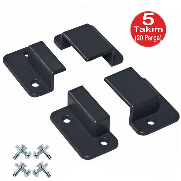Antrasit Gri Pimapen Pencere Sineklik Montaj Aparatı Köşe Kenar Bağlama Pabucu 5 Takım Set(10x20 Profillere Uygun) ürün görseli 1