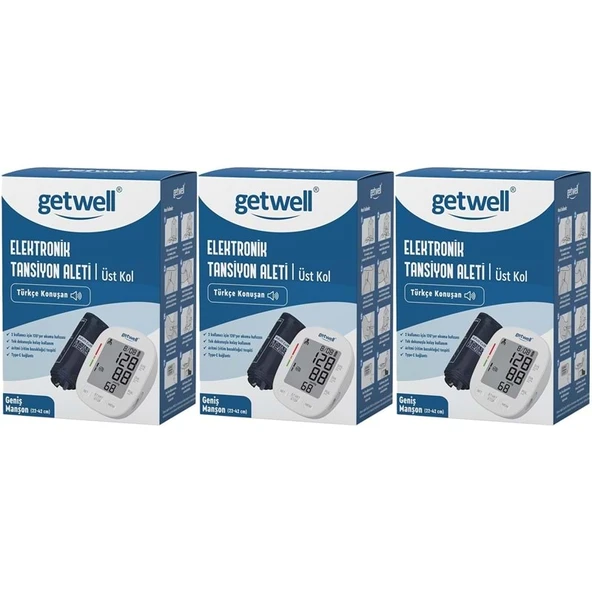 Getwell Konuşan Üst Koldan Tansiyon Aleti - Ölçme Cihazı (Geniş Manşon) (3 Lü Set) ürün görseli 1