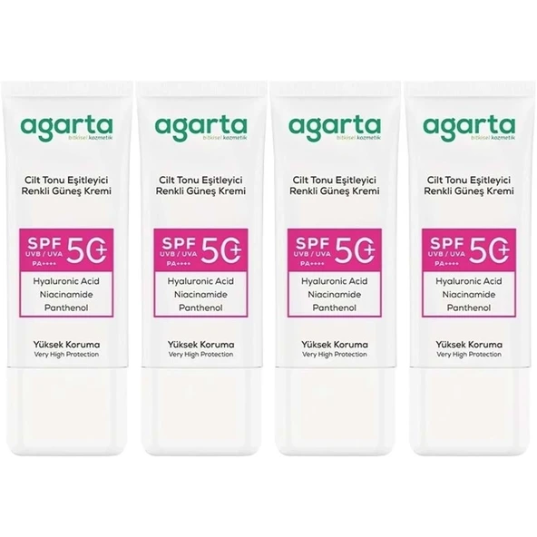 Agarta Cilt Tonu Eşitleyici Renkli Kapatıcı Etkili Spf+50 Faktör Güneş Kremi 50 ML (4 Lü Set) ürün görseli 1