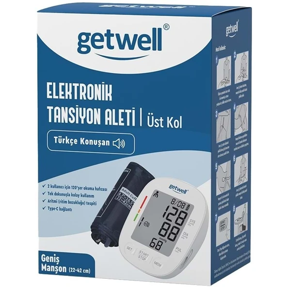Getwell Konuşan Üst Koldan Tansiyon Aleti - Ölçme Cihazı (Geniş Manşon) ürün görseli 1
