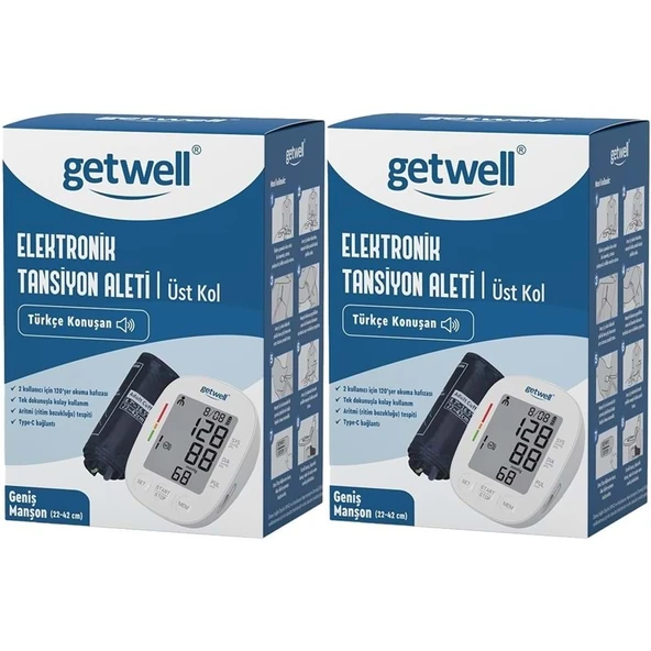 Getwell Konuşan Üst Koldan Tansiyon Aleti - Ölçme Cihazı (Geniş Manşon) (2 Li Set) ürün görseli 1