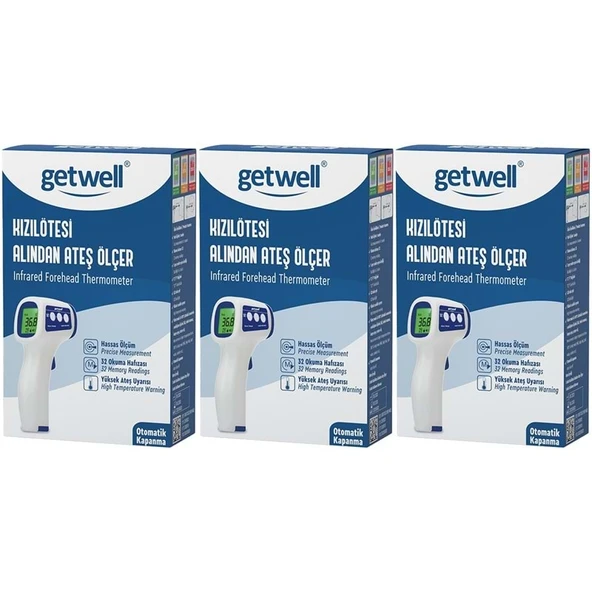 Getwell Ateş Ölçer Kızıl Ötesi Alından - Temassız - Uzaktan (Yetişkin & Bebek & Çocuk) (3 Lü Set) ürün görseli 1