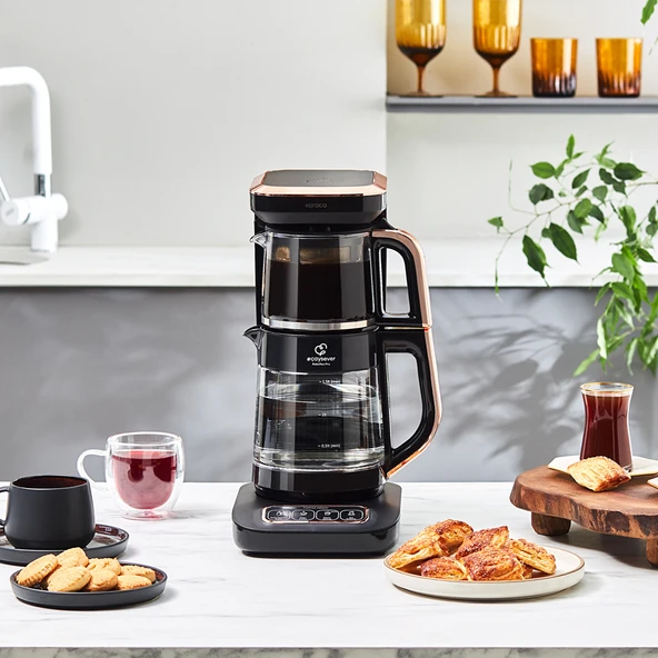 Karaca Çaysever Robotea Pro 4 in 1 Konuşan Cam Çay Makinesi Black Copper ürün görseli 1
