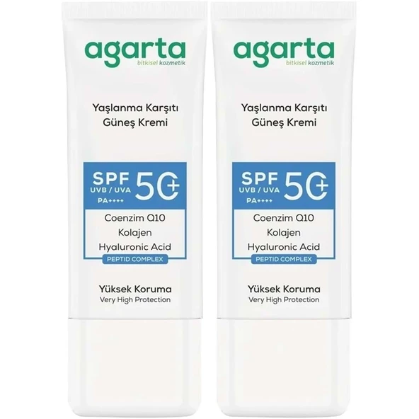 Agarta Yaşlanma Karşıtı Collagen Destekli Spf+50 Faktör Yüz Güneş Kremi 50 ML (2 Li Set) ürün görseli 1