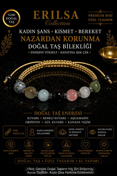 Sertifikalı Kadın Şans Kısmet Bereket Nazardan Korunma Doğal Taş Bilekliği Ayarlanamalı Unisex Lüks ürün görseli 1