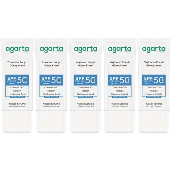 Agarta Yaşlanma Karşıtı Collagen Destekli Spf+50 Faktör Yüz Güneş Kremi 50 ML (5 Li Set) ürün görseli 1