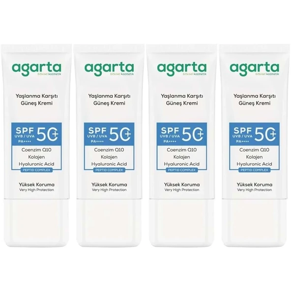 Agarta Yaşlanma Karşıtı Collagen Destekli Spf+50 Faktör Yüz Güneş Kremi 50 ML (4 Lü Set) ürün görseli 1
