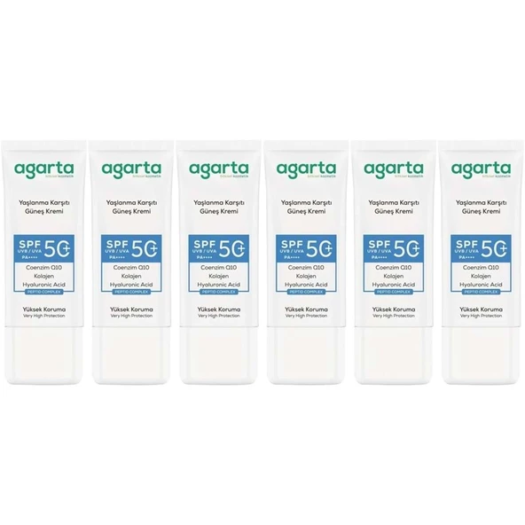 Agarta Yaşlanma Karşıtı Collagen Destekli Spf+50 Faktör Yüz Güneş Kremi 50 ML (6 Lı Set) ürün görseli 1