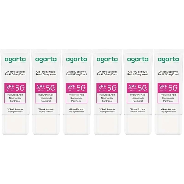 Agarta Cilt Tonu Eşitleyici Renkli Kapatıcı Etkili Spf+50 Faktör Güneş Kremi 50 ML (6 Lı Set) ürün görseli 1