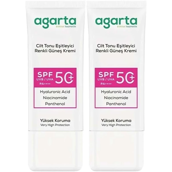 Agarta Cilt Tonu Eşitleyici Renkli Kapatıcı Etkili Spf+50 Faktör Güneş Kremi 50 ML (2 Li Set) ürün görseli 1