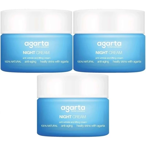 Agarta Doğal Yaşlanma Karşıtı Anti-Age Gece Kremi Su Bazlı 50ML (Kırışıklık/Sıkılaştırıcı) (3Lü Set) ürün görseli 1