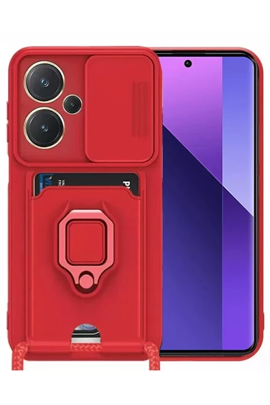 Newface Xiaomi Redmi Note 13 Pro Plus Kılıf Zuma Kartvizitli Yüzüklü Silikon - Kırmızı ürün görseli 1