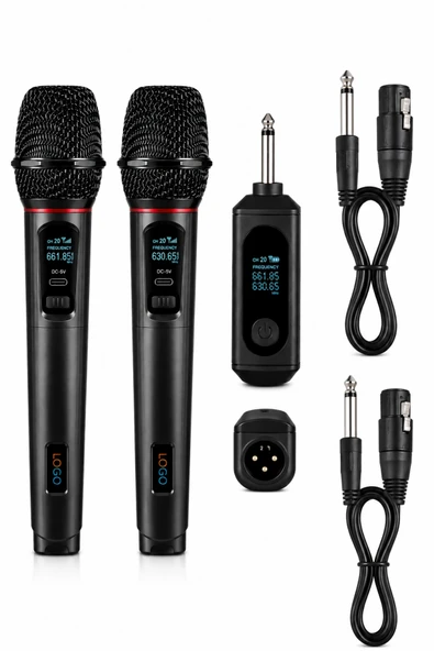 Jrl Wn-09 Siyah Profesyonel 2'si 1 Kablolu & Kablosuz Mikrofon Seti - UHF Çiftli Şarjlı Telsiz Mikrofon ürün görseli 1