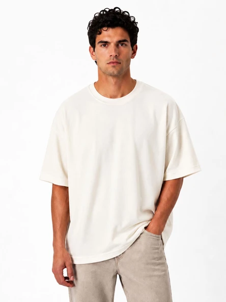 Bordoo Basic Bisiklet Yaka Oversize Kısa Kol Erkek Tişört 7701 - Resim 3