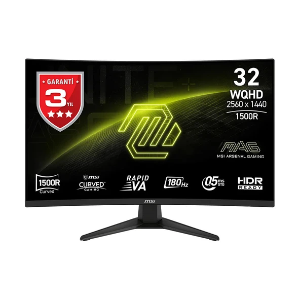 31.5" MSI MAG 321CQF E18 0.5ms 180Hz 2560x1440 2xHDMI DP Curved Gaming Monitör ürün görseli 1