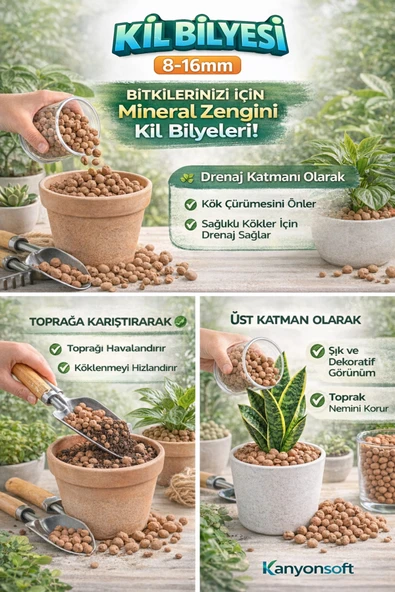 Bitki Bakımı İçin Doğal Kil Bilyesi (Hidroton) – Topraksız Tarım Kil Bilyesi - 3 Litre ürün görseli 1