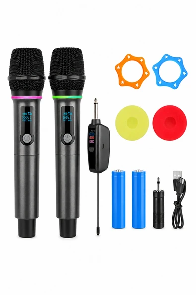 Jrl WN-08 Çift El Tipi Kablosuz UHF Mikrofon Seti - Şarj Edilebilir Karaoke Ve Sahne Mikrofonu ürün görseli 1