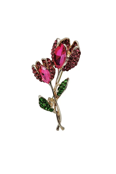 Pembe Lale Buketi Taşlı Broş - Resim 4