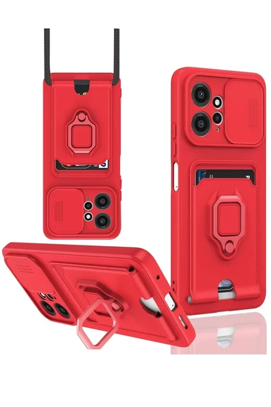 Newface Xiaomi Redmi Note 12 4G Kılıf Zuma Kartvizitli Yüzüklü Silikon - Kırmızı ürün görseli 1