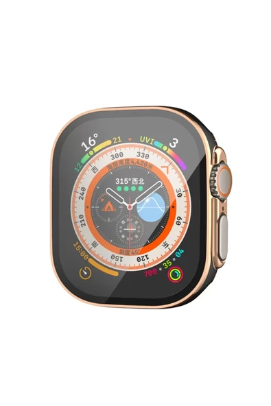 Newface Apple Watch Ultra 49mm Legend Camlı Kasa Ekran Koruyucu - Siyah-Gold ürün görseli 1