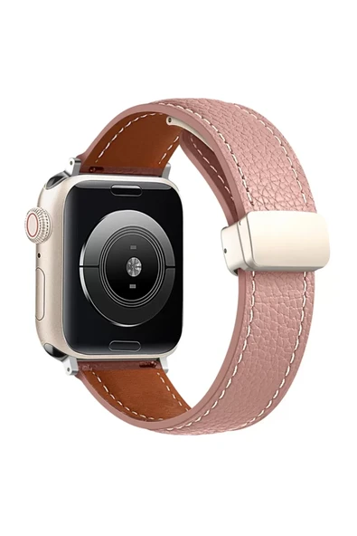 Newface Apple Watch 42mm KR414 Daks Deri Kordon - Pembe ürün görseli 1