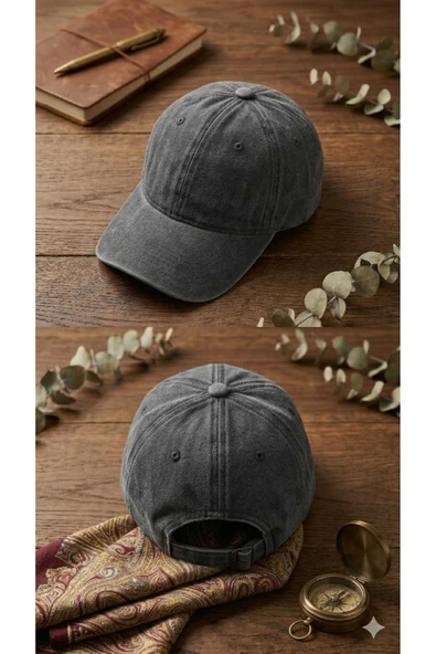 UNISEX GRİ RENK YIKAMALI ESKİTME ŞAPKA ürün görseli 1