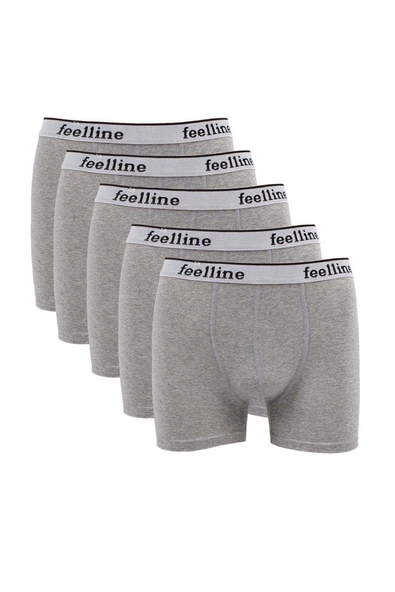 5 adet Feelline Gri Pamuklu Doğal Likralı Erkek Boxer ürün görseli 1
