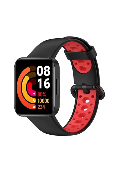 Newface Xiaomi Redmi Watch 2 Spor Delikli Kordon - Siyah-Kırmızı ürün görseli 1