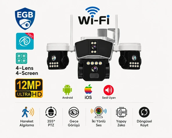 O-Kam OK-206 Plusw (3MP+3MP+3MP+3MP) 12MP Wi-fi Model ürün görseli 1