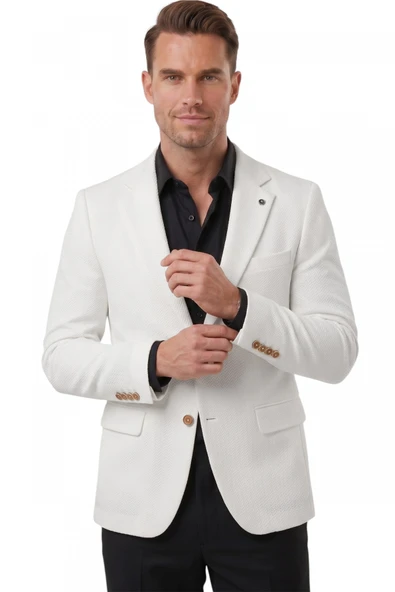 DeepSEA Erkek Dokulu Desenli İtalyan Kesim Blazer Ceket – Slim Fit Çift Düğme Ceket 2600817 ürün görseli 1