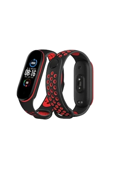 Newface Xiaomi Mi Band 6 Spor Delikli Kordon - Siyah-Kırmızı ürün görseli 1