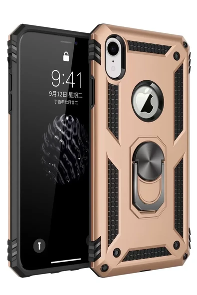Newface Apple iPhone XR Kılıf Sofya Yüzüklü Silikon Kapak - Gold ürün görseli 1