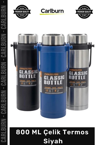 #Termos Paslanmaz Sızdırmaz Dayanıklı Sıcak Soğuk Outdoor Matara Şık 800 ML Çelik Termos Siyah ürün görseli 1