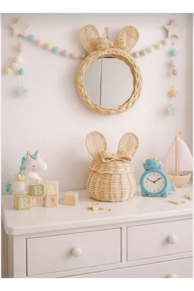 Rattan 2'li fiyonk ayna sepet ürün görseli 1
