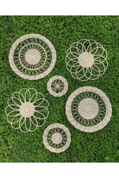 İskandinav decoration 6 Parça Rattan Bambu Hasır Duvar Sepeti Bohem Hasır Duvar Süsü ürün görseli 1
