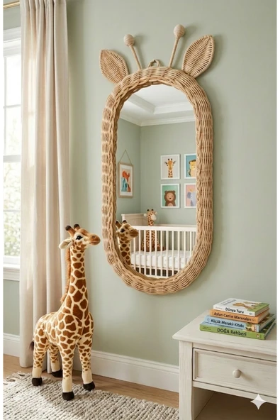 Niobehome Rattan Bambu El Örmesi Zürafa Model Boy Aynası - Resim 2