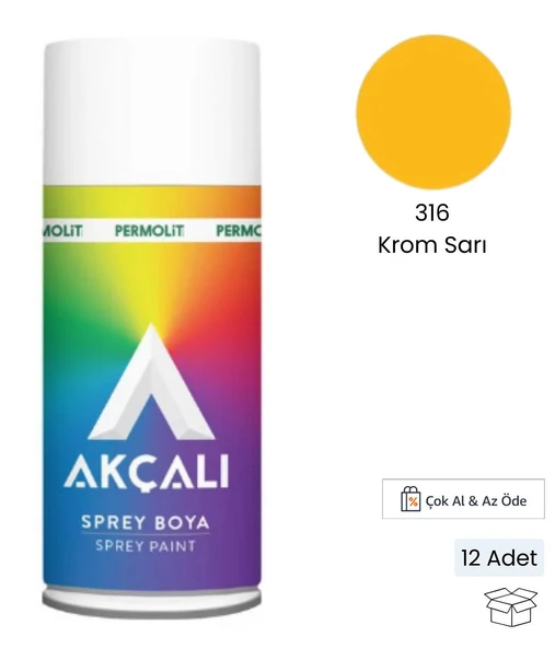 Akçalı Sprey Boya 316 Krom Sarı 400 ml (12 Adet) ürün görseli 1