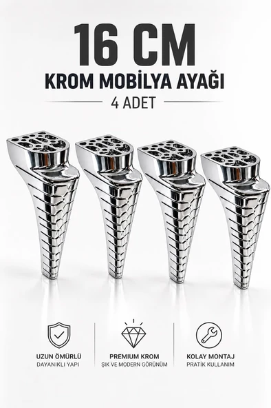 Mobilya Ayağı 16 Cm Krom Sert Plastik Kanepe Koltuk Dolap Sehpa Ayağı (4 Adet) ürün görseli 1