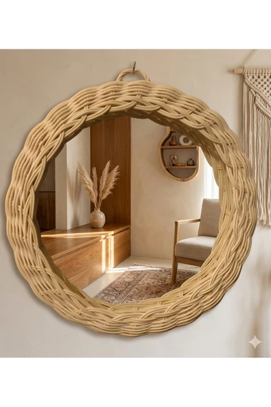 Niobehome Doğal Rattan Dekoratif Ayna (30 cm)- Bohem Ayna ürün görseli 1