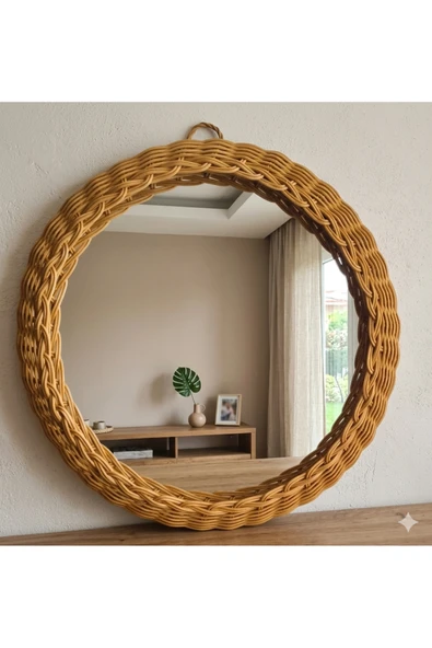 Niobehome Doğal Rattan Yuvarlak Duvar Aynası 40cm - Bohem Dekoratif Ayna ürün görseli 1