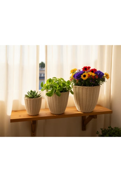 Niobehome Rattan Bambu Bohem Üçlü Saksı ürün görseli 1