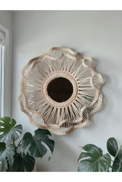 Dekoratif Rattan Duvar Aynası Volanlı Fırfırlı Ayna bohem ayna ürün görseli 1