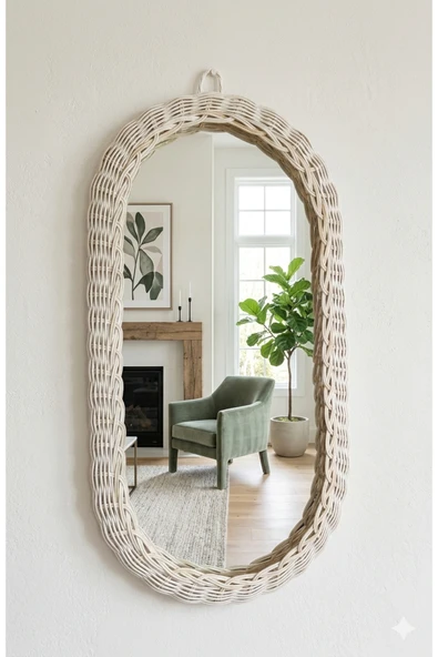 Niobehome 30x60 Rattan Bambu Bohem Ayna ürün görseli 1