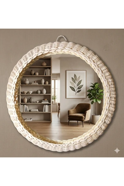 Niobehome Doğal Rattan Yuvarlak Duvar Aynası 50cm - Bohem Dekoratif Ayna ürün görseli 1